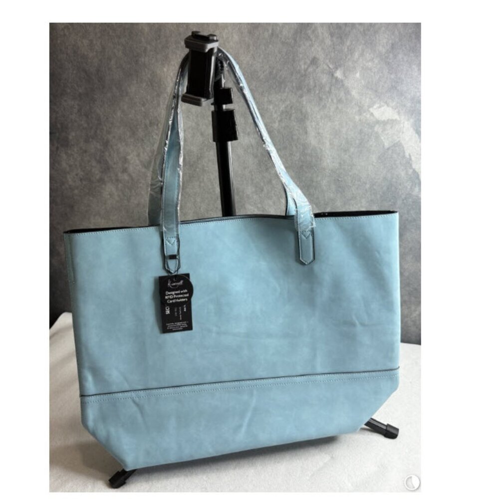 K. carroll Taylor Tote Sky Blue Faux Suede Leather Shoulder Bag RFID pocket NWT